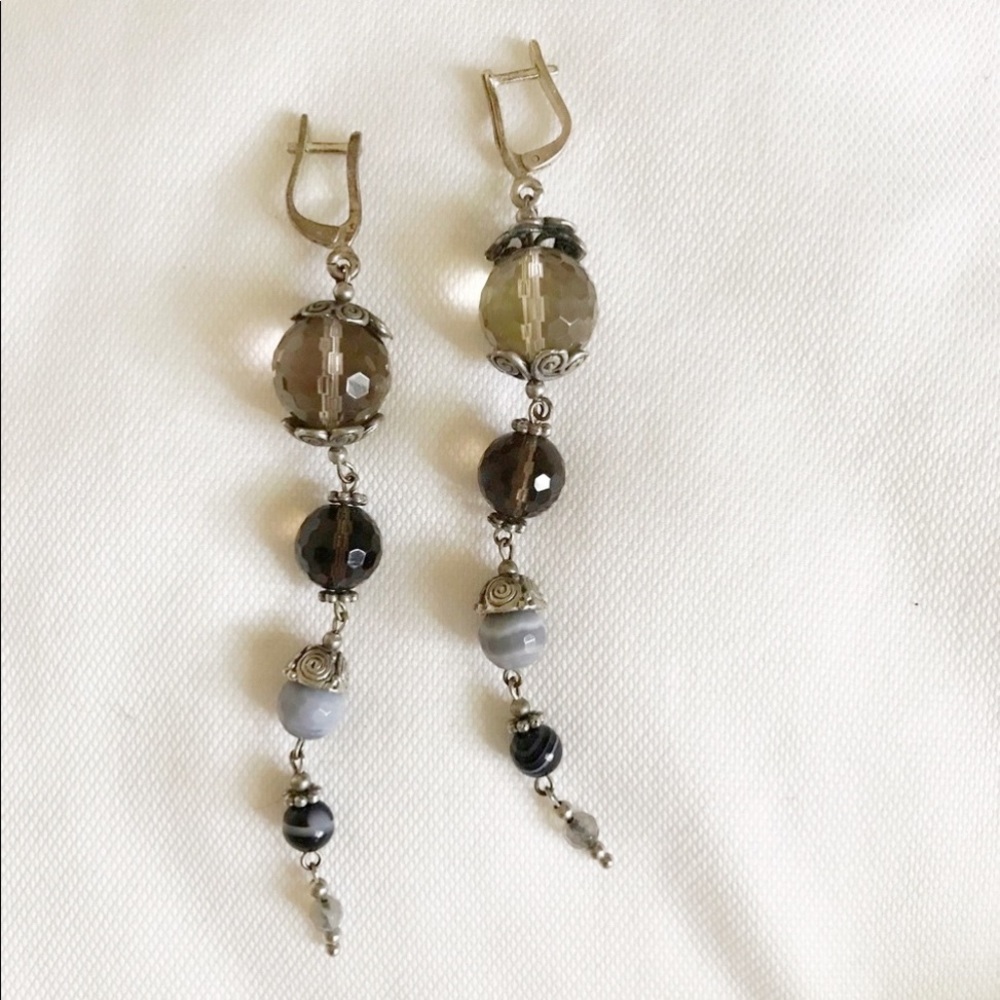 smoke topaz and gray agate earrings
